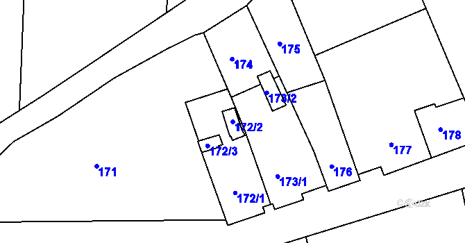 Parcela st. 172/2 v KÚ Radonice u Kadaně, Katastrální mapa