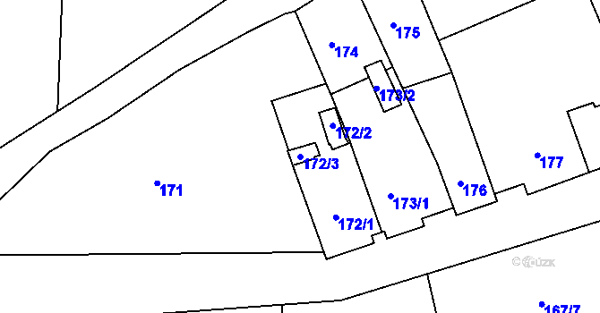 Parcela st. 172/3 v KÚ Radonice u Kadaně, Katastrální mapa