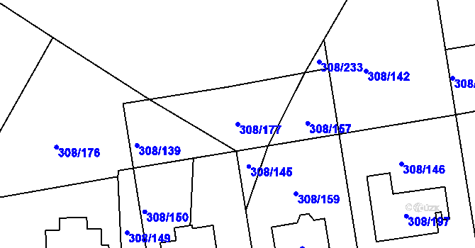 Parcela st. 308/177 v KÚ Radonice u Kadaně, Katastrální mapa