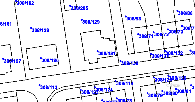 Parcela st. 308/181 v KÚ Radonice u Kadaně, Katastrální mapa