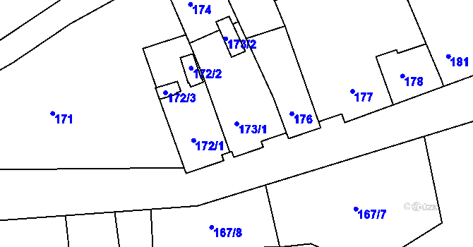 Parcela st. 173/1 v KÚ Radonice u Kadaně, Katastrální mapa