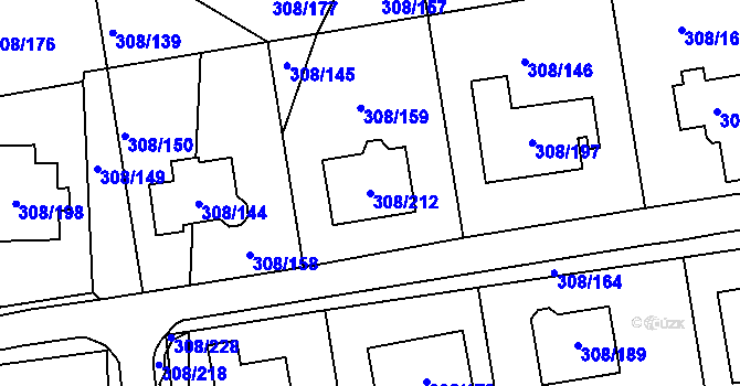 Parcela st. 308/212 v KÚ Radonice u Kadaně, Katastrální mapa
