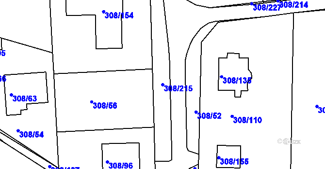 Parcela st. 308/215 v KÚ Radonice u Kadaně, Katastrální mapa