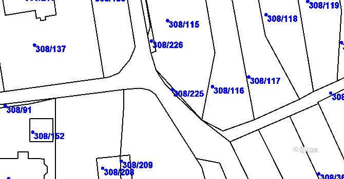 Parcela st. 308/225 v KÚ Radonice u Kadaně, Katastrální mapa