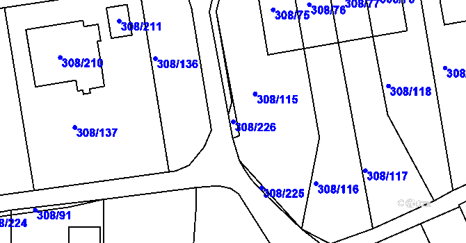 Parcela st. 308/226 v KÚ Radonice u Kadaně, Katastrální mapa