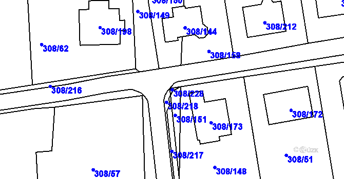 Parcela st. 308/228 v KÚ Radonice u Kadaně, Katastrální mapa