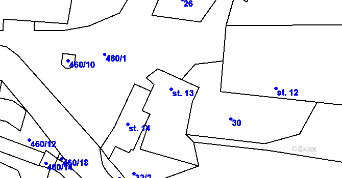 Parcela st. 13 v KÚ Radonín, Katastrální mapa