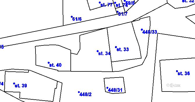 Parcela st. 34 v KÚ Radonín, Katastrální mapa