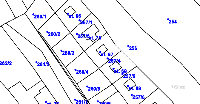 Parcela st. 67 v KÚ Radonín, Katastrální mapa