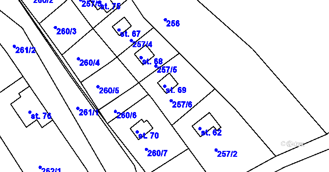 Parcela st. 69 v KÚ Radonín, Katastrální mapa