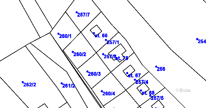 Parcela st. 257/3 v KÚ Radonín, Katastrální mapa