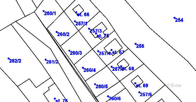 Parcela st. 257/4 v KÚ Radonín, Katastrální mapa
