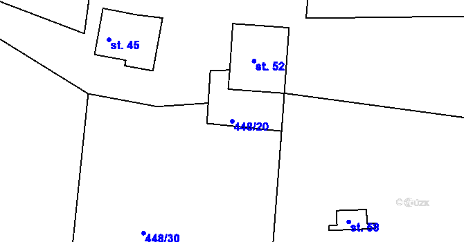 Parcela st. 448/20 v KÚ Radonín, Katastrální mapa