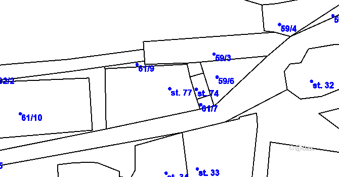 Parcela st. 77 v KÚ Radonín, Katastrální mapa