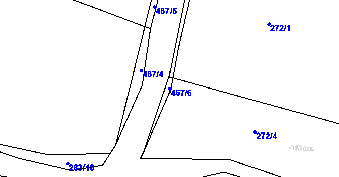 Parcela st. 467/6 v KÚ Radonín, Katastrální mapa