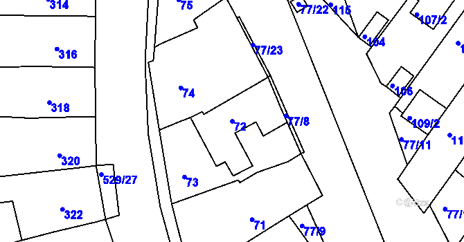 Parcela st. 72 v KÚ Radostice u Brna, Katastrální mapa