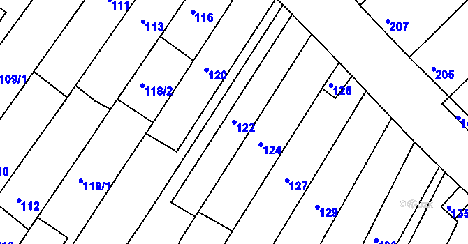 Parcela st. 122 v KÚ Radostice u Brna, Katastrální mapa