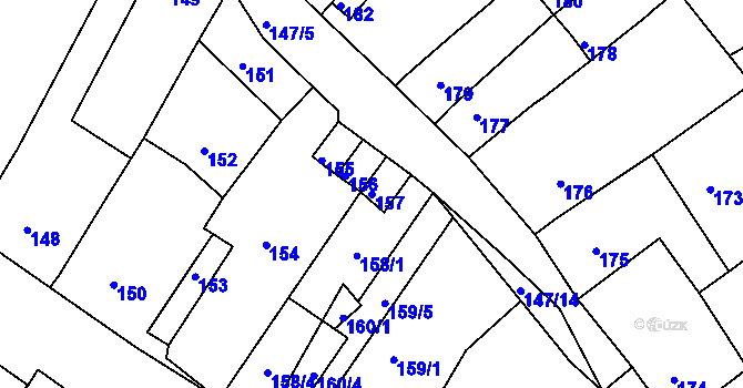 Parcela st. 157 v KÚ Radostice u Brna, Katastrální mapa