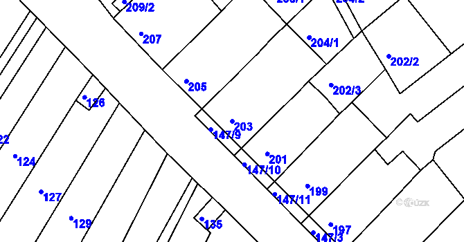 Parcela st. 203 v KÚ Radostice u Brna, Katastrální mapa