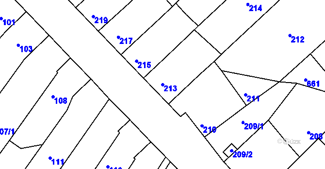 Parcela st. 213 v KÚ Radostice u Brna, Katastrální mapa