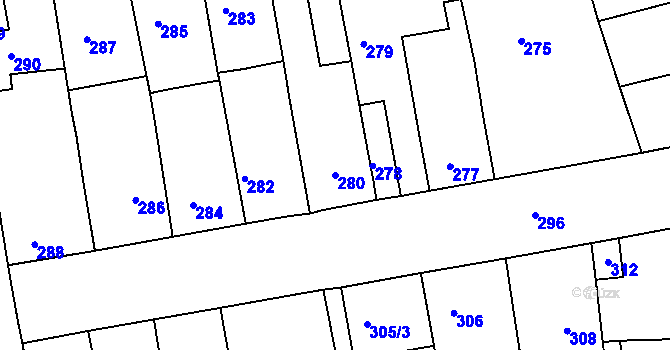 Parcela st. 280 v KÚ Radostice u Brna, Katastrální mapa