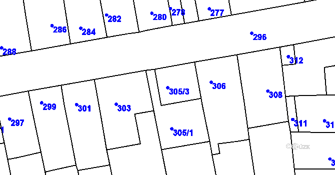 Parcela st. 305/3 v KÚ Radostice u Brna, Katastrální mapa