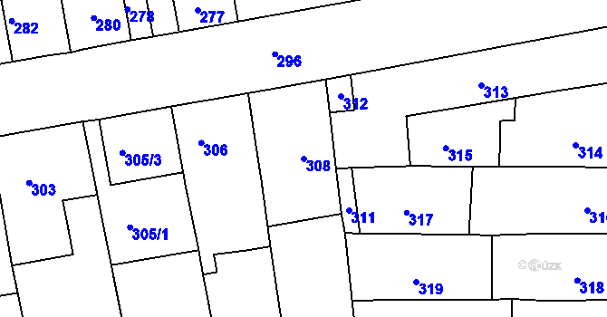 Parcela st. 308 v KÚ Radostice u Brna, Katastrální mapa
