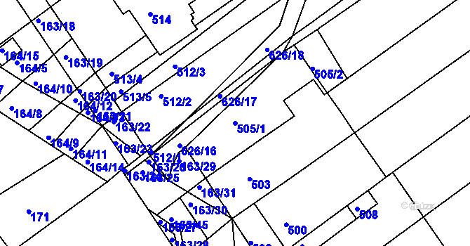 Parcela st. 505/1 v KÚ Radostice u Brna, Katastrální mapa
