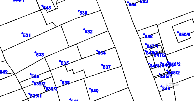 Parcela st. 534 v KÚ Radostice u Brna, Katastrální mapa