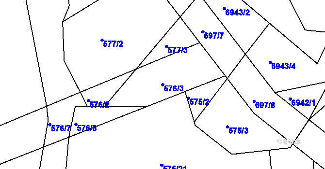 Parcela st. 576/3 v KÚ Radostice u Brna, Katastrální mapa