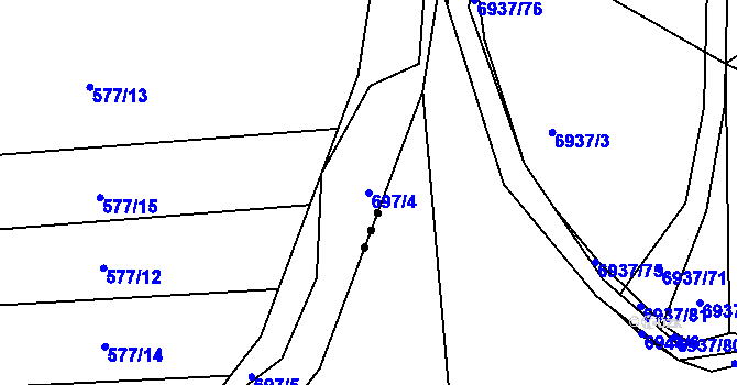 Parcela st. 697/4 v KÚ Radostice u Brna, Katastrální mapa