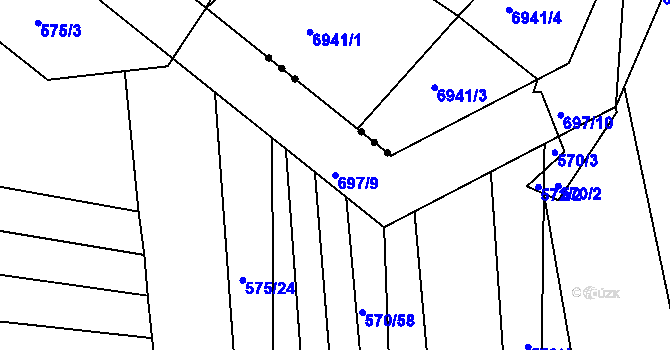 Parcela st. 697/9 v KÚ Radostice u Brna, Katastrální mapa