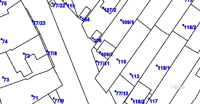 Parcela st. 109/2 v KÚ Radostice u Brna, Katastrální mapa