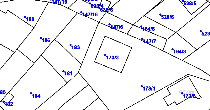 Parcela st. 173/3 v KÚ Radostice u Brna, Katastrální mapa