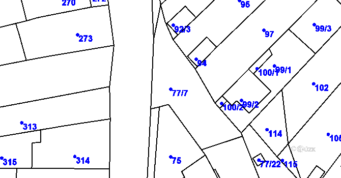 Parcela st. 77/7 v KÚ Radostice u Brna, Katastrální mapa