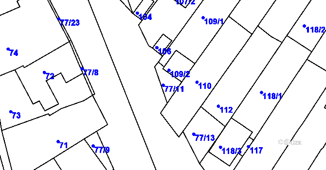 Parcela st. 77/11 v KÚ Radostice u Brna, Katastrální mapa