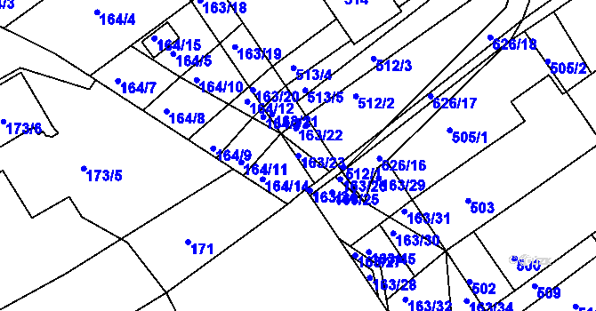 Parcela st. 163/23 v KÚ Radostice u Brna, Katastrální mapa