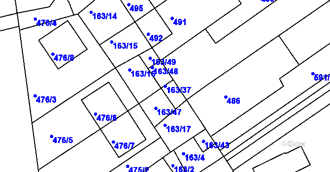 Parcela st. 163/37 v KÚ Radostice u Brna, Katastrální mapa