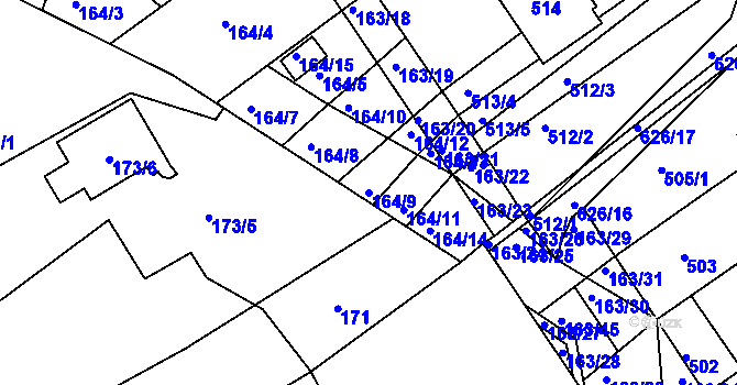 Parcela st. 164/9 v KÚ Radostice u Brna, Katastrální mapa