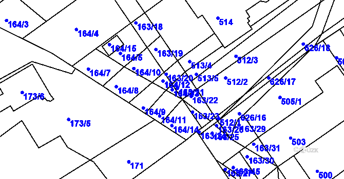 Parcela st. 164/13 v KÚ Radostice u Brna, Katastrální mapa
