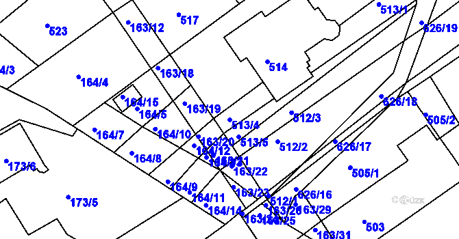 Parcela st. 513/4 v KÚ Radostice u Brna, Katastrální mapa