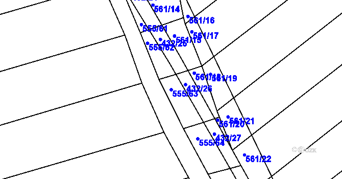 Parcela st. 555/63 v KÚ Radostice u Brna, Katastrální mapa