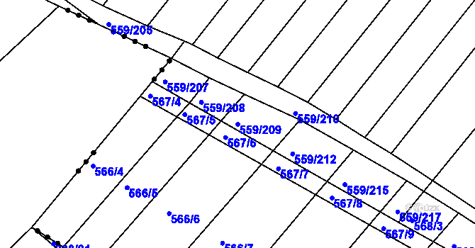 Parcela st. 559/209 v KÚ Radostice u Brna, Katastrální mapa