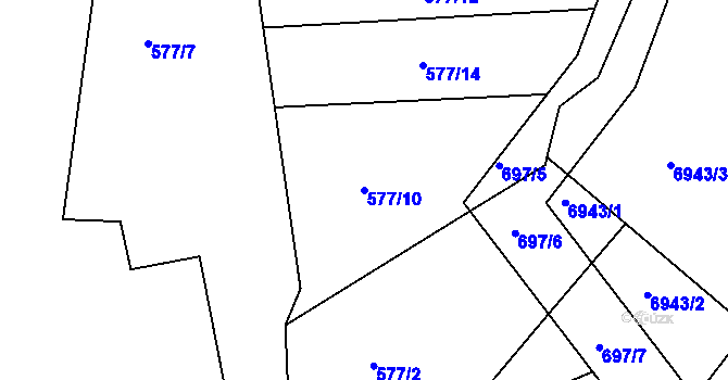 Parcela st. 577/10 v KÚ Radostice u Brna, Katastrální mapa