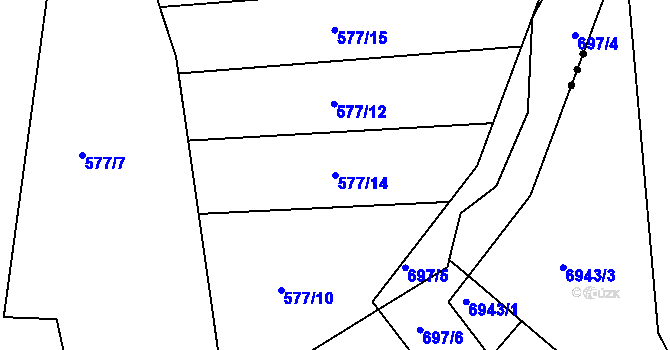 Parcela st. 577/14 v KÚ Radostice u Brna, Katastrální mapa