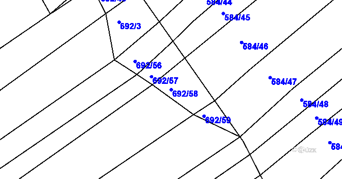 Parcela st. 692/58 v KÚ Radostice u Brna, Katastrální mapa