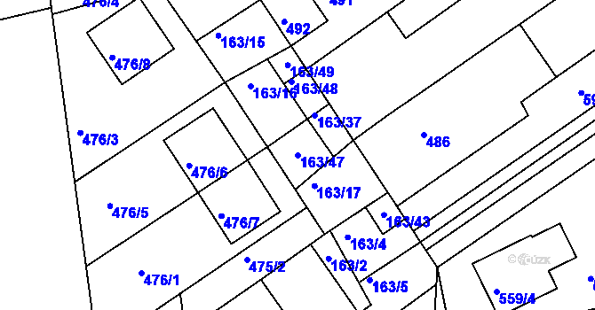 Parcela st. 163/47 v KÚ Radostice u Brna, Katastrální mapa