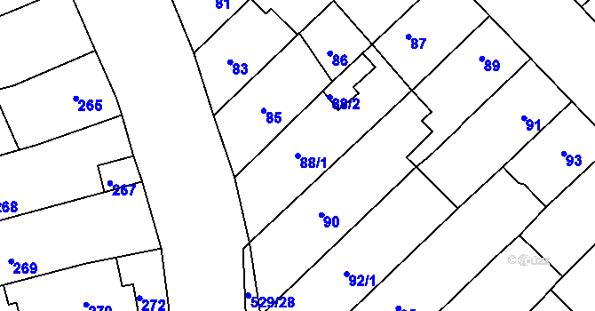 Parcela st. 88/1 v KÚ Radostice u Brna, Katastrální mapa