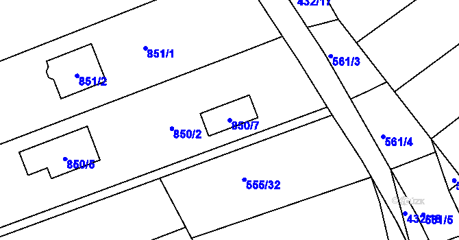 Parcela st. 850/7 v KÚ Radostice u Brna, Katastrální mapa