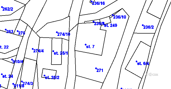 Parcela st. 7 v KÚ Radostín u Sychrova, Katastrální mapa